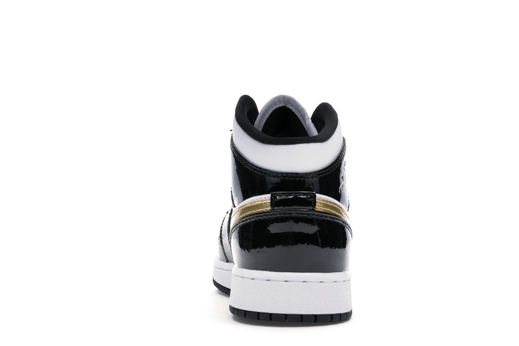 Jordan 1 Mid Patent Black White Gold (GS)